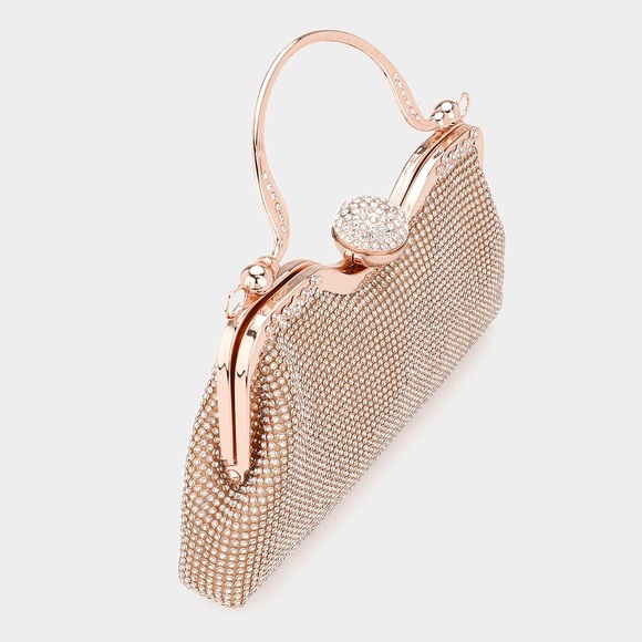 Rose Gold New Gorgeous Evening Clutch With Strap - Picture 3 of 3